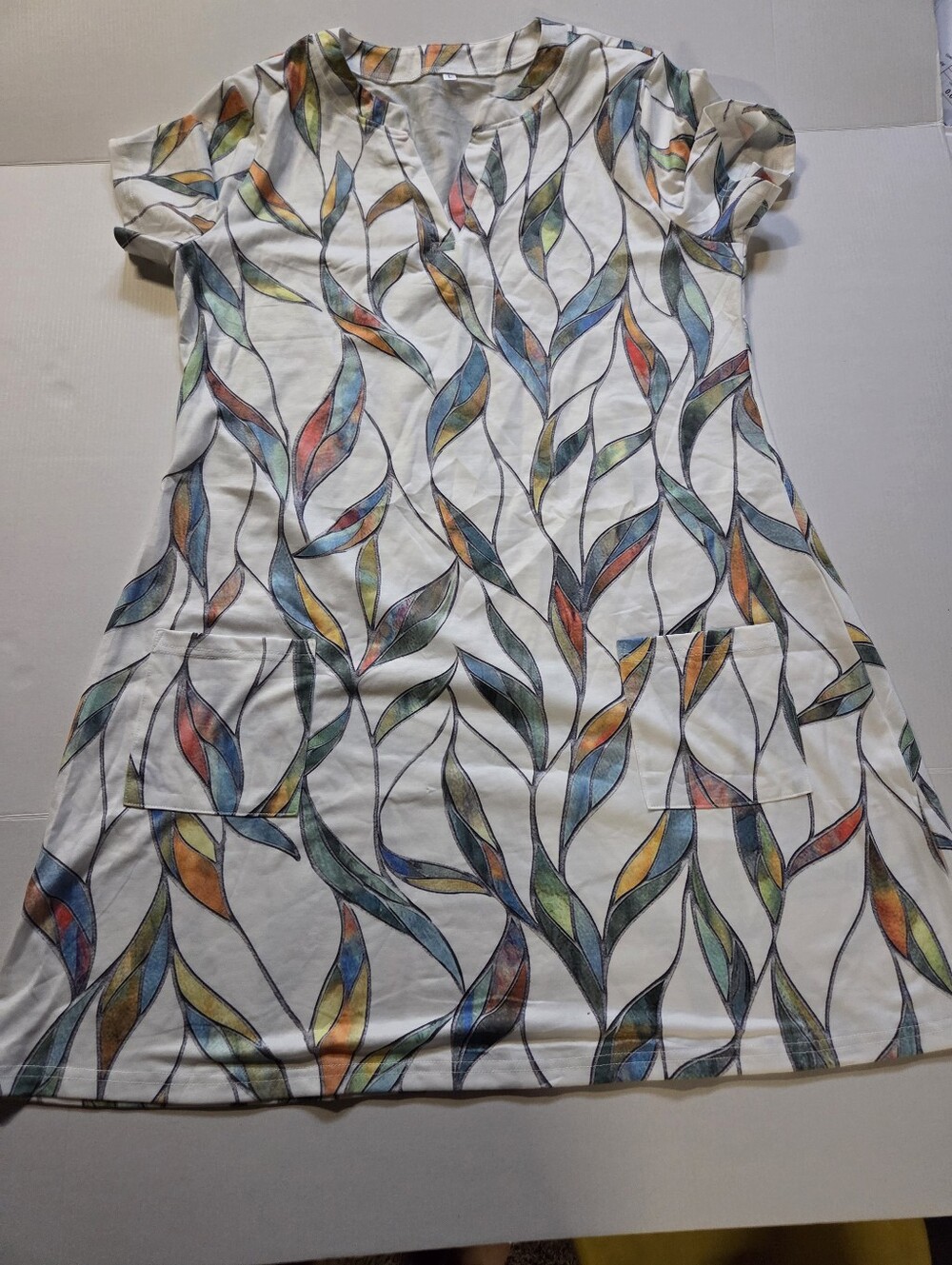 White Maxi Dress with Multicolor Leaf Print